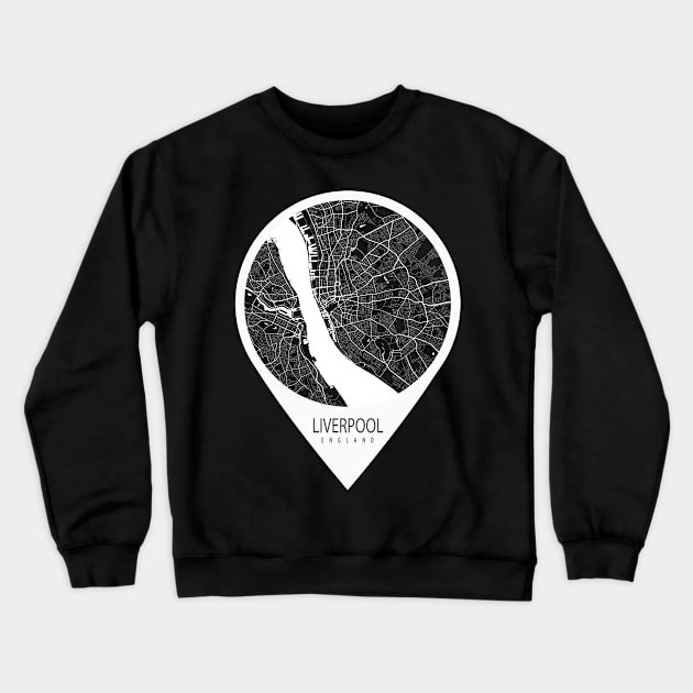 Liverpool, England City Map - Travel Pin Crewneck Sweatshirt by deMAP Studio